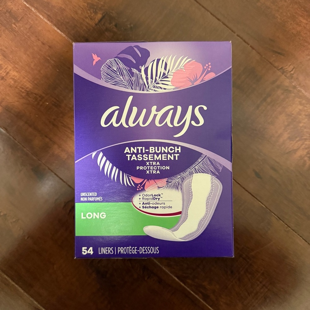 Always Anti-Bunch Xtra Protection Daily Liners, Long Length, Unscented, 54 Count